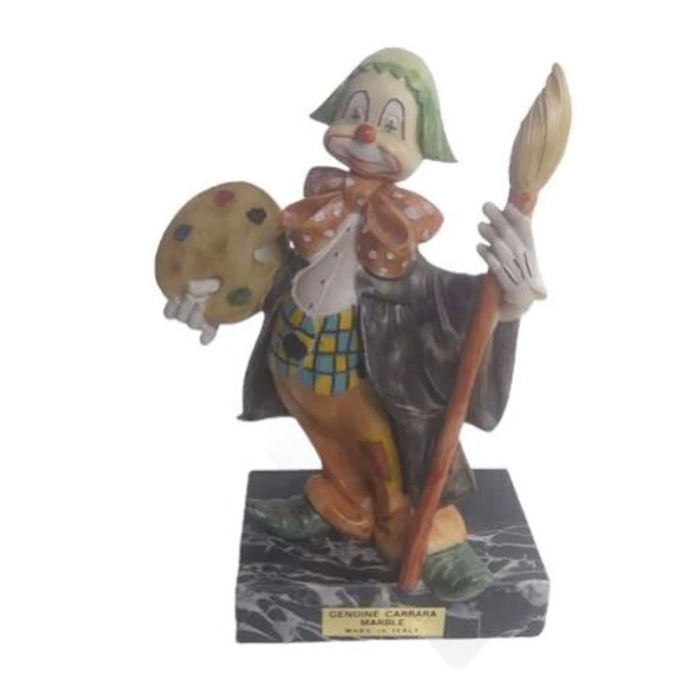 Simonelli Depose Clown Artist Painter on Genuine Carrara Marble Made in Italy